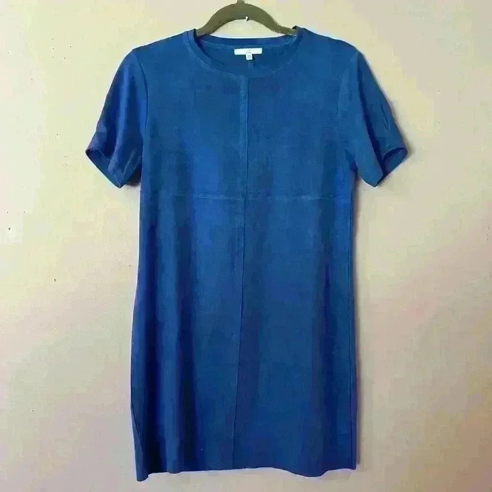 Joh Aurora Suede Round Neck Dress With Pockets Size XS Blue Stretch Casual NWOT